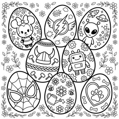 Dive into a world of creativity with this unique Easter egg coloring page, featuring beloved cartoon characters and iconic symbols. Perfect for fans of all ages, it offers a delightful way to celebrate the holiday with a splash of imagination.
