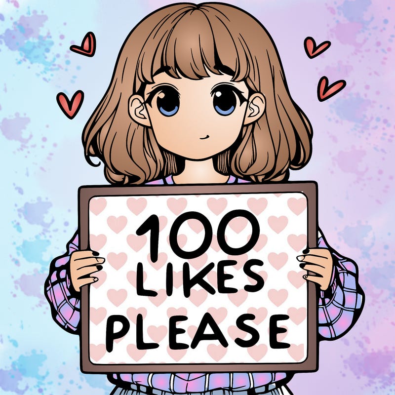 a girl holding a sign saying 100 likes please