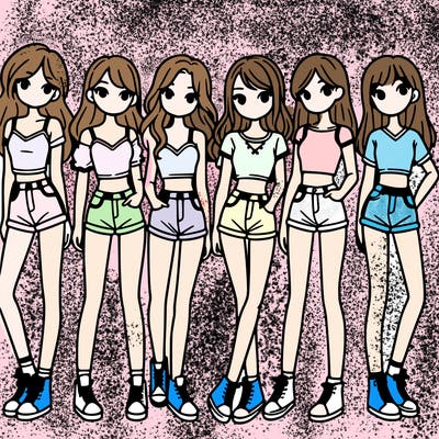 a group of girls wearing crop tops and shorts