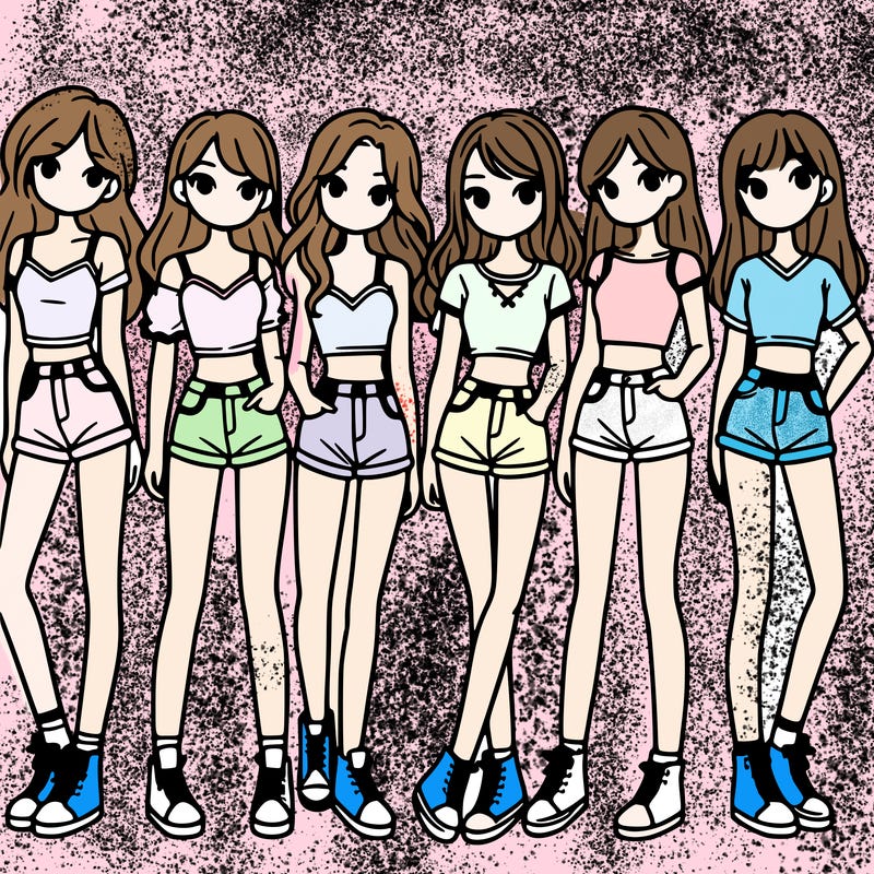 a group of girls wearing crop tops and shorts