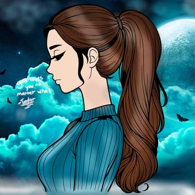 realistic woman with pony tail