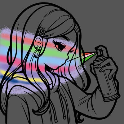 a realistic girl spray painting