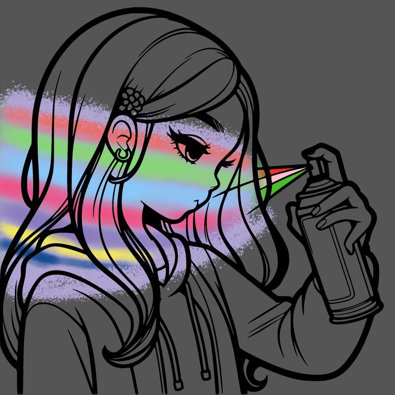 a realistic girl spray painting