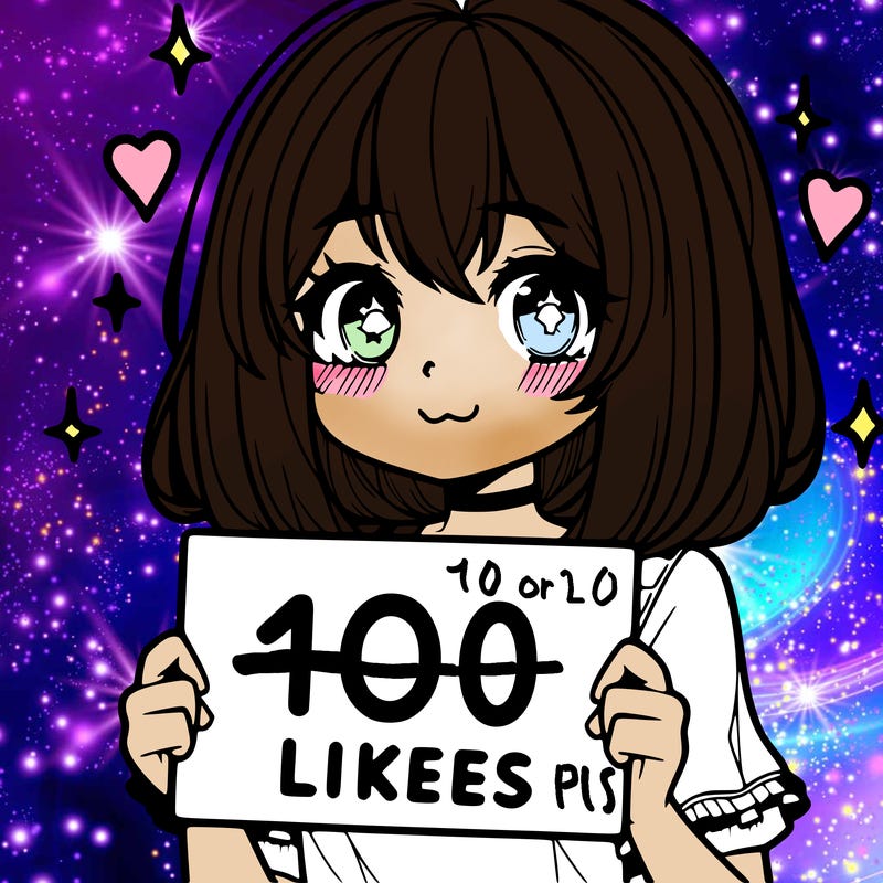 anima girl holding a 100 likes sign in her hand