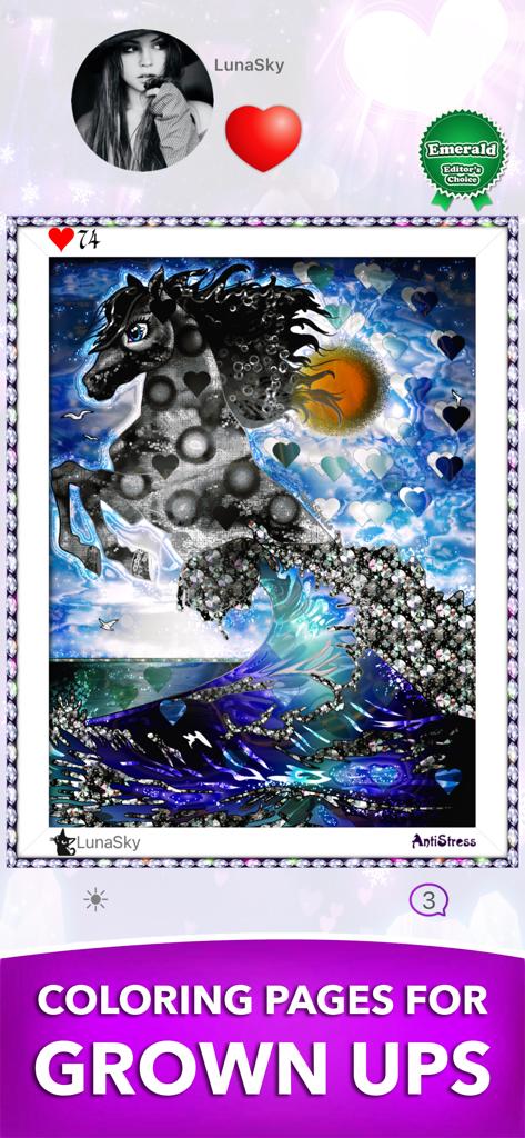 AntiStress Adult Coloring Book - A colorful horse and wave digital illustration from the AntiStress Adult Coloring Book app for grown ups