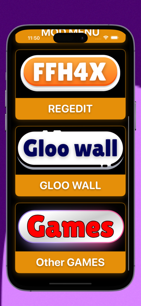 Regedit ffh4x vip mod menu - Main interface of the Regedit FFH4X app showing menu options for Regedit and Gloo Wall