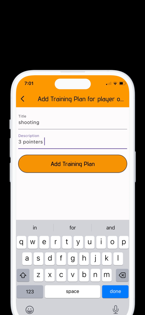 Pantalla que muestra la interfaz para crear un nuevo plan de entrenamiento de baloncesto para un jugador