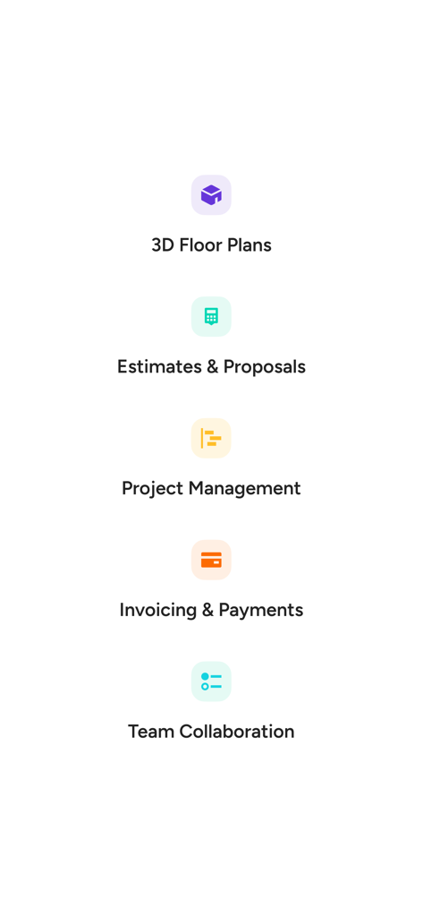 Houzz Pro - Liste der Houzz Pro Business-Tools, einschließlich 3D-Grundrissen, Projektmanagement und Rechnungsstellung.