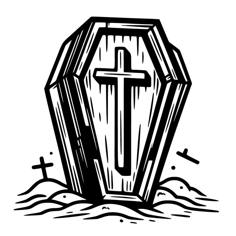 a coffin with a cross with a white back ground