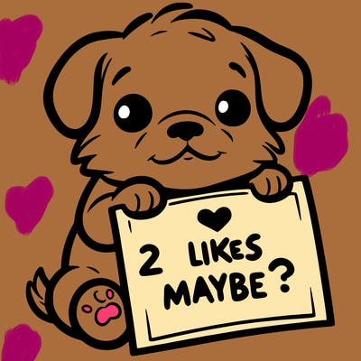 a puppy holding a sign that says 2 likes maybe?