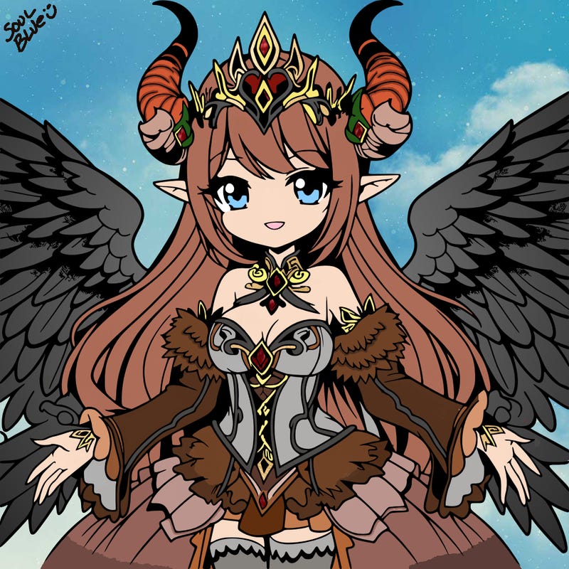 a detailed fantasy manga queen with wings and horns
