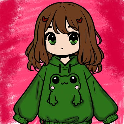girl wearing frogging sweatshirt