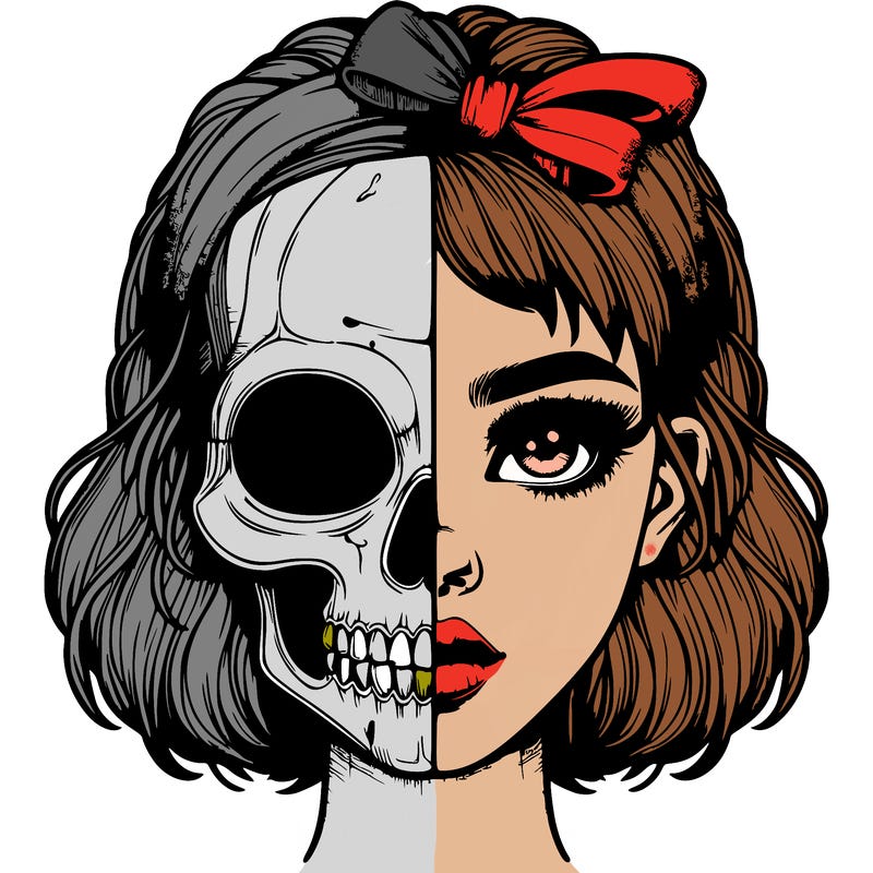 realistic girl with half skull mask