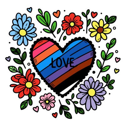 love heart with flowers around it