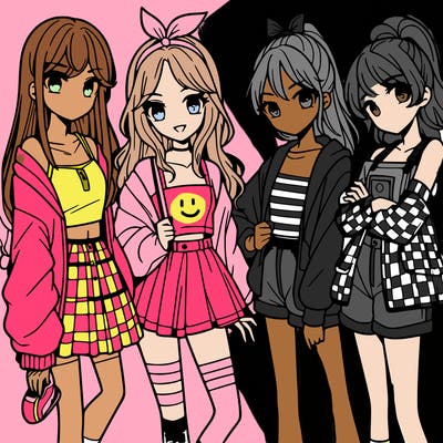 teen manga girls group of 4