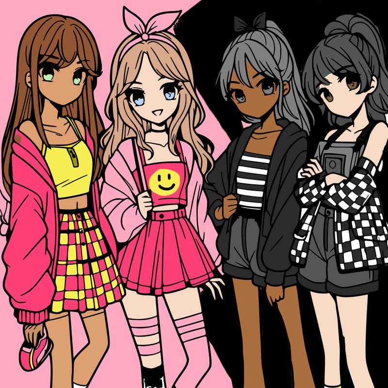 teen manga girls group of 4