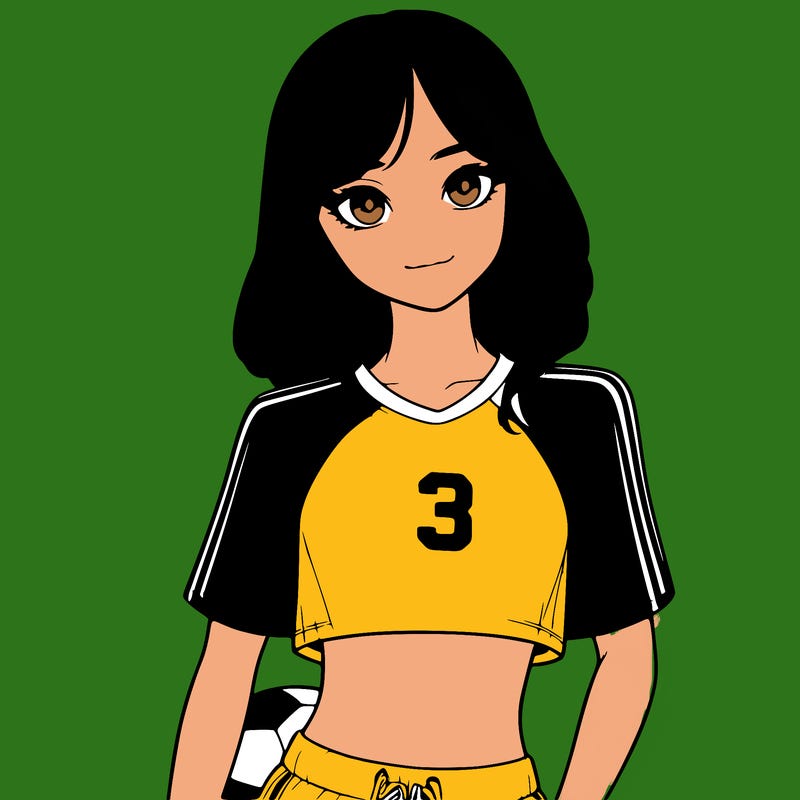 realistic girl wearing soccer jersey