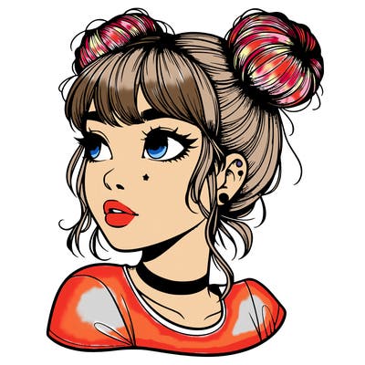 realistic girl with spacebuns
