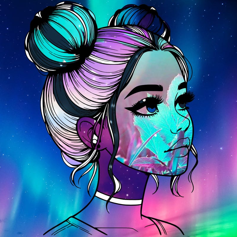 realistic girl with buns on the top of her head