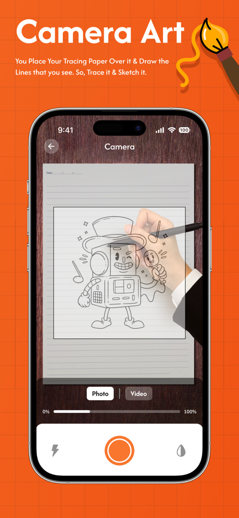 AR Drawing Sketch - Draw Anime - A hand tracing a cartoon character onto paper using the apps augmented reality camera feature