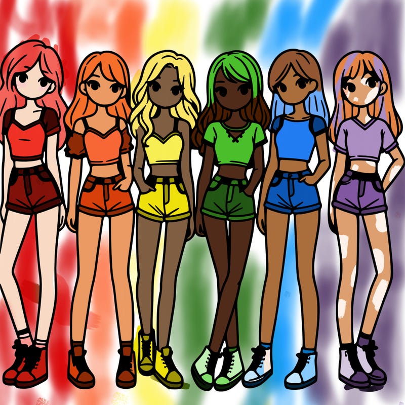 a group of girls wearing crop tops and shorts