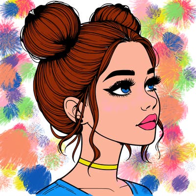 realistic girl with buns on the top of her head