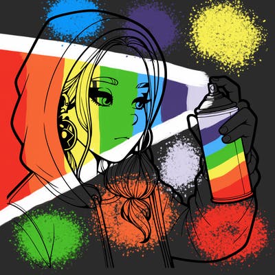 a realistic girl, spray painting