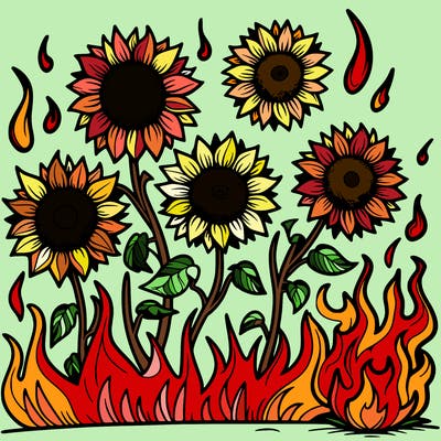 sunflowers on fire