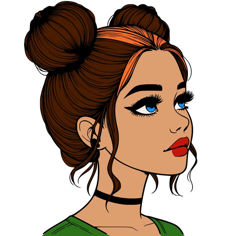realistic girl with buns on the top of her head