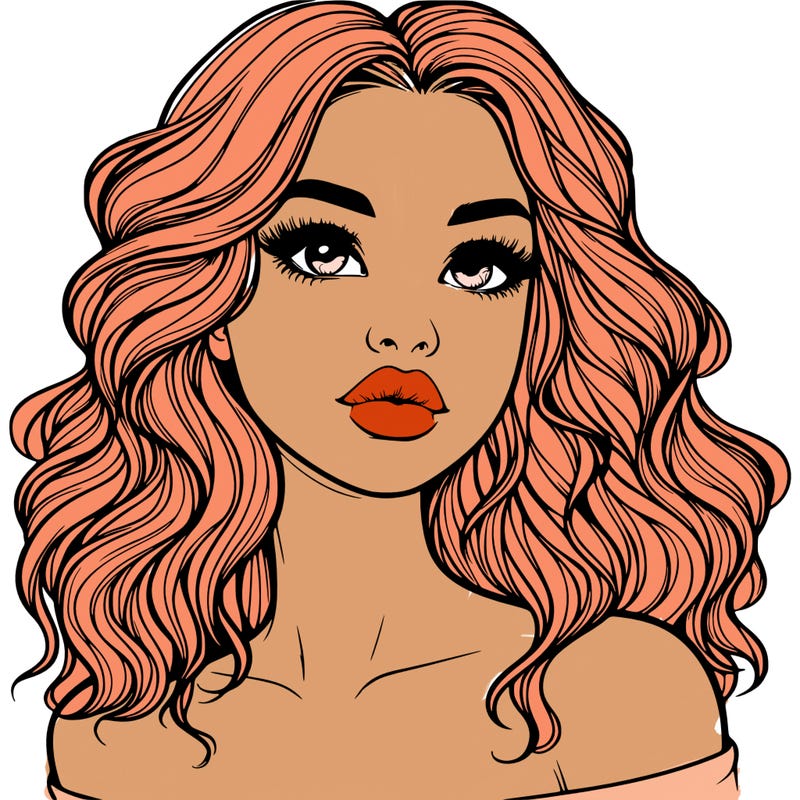 realistic girl with wavy hair and lips