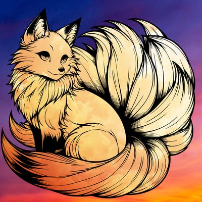 realistic detailed 9 tailed anime fox