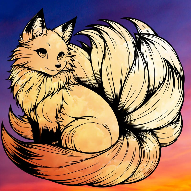 realistic detailed 9 tailed anime fox