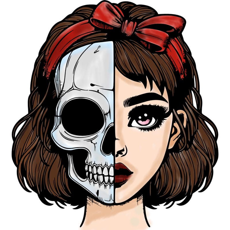 realistic girl with half skull mask