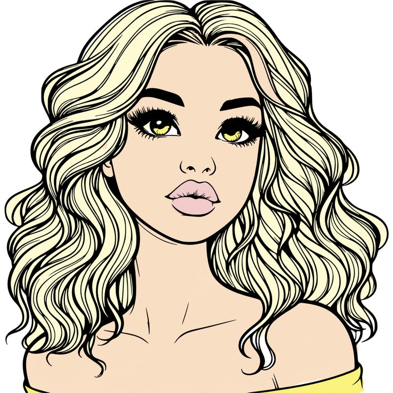 realistic girl with wavy hair and lips