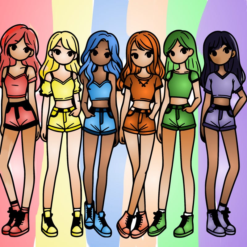 a group of girls wearing crop tops and shorts