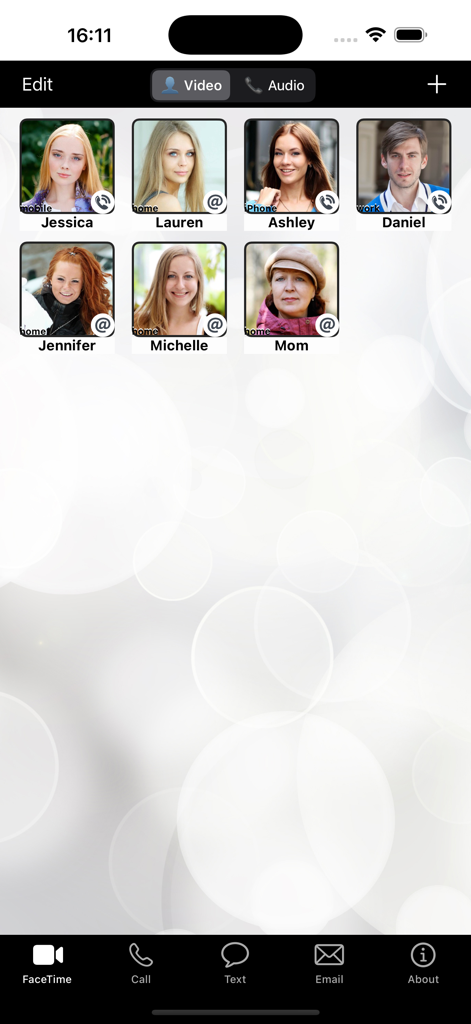 FaceDial PRO Photo Dialer - A grid display of favorite contacts with their photos for one-touch dialing and communication