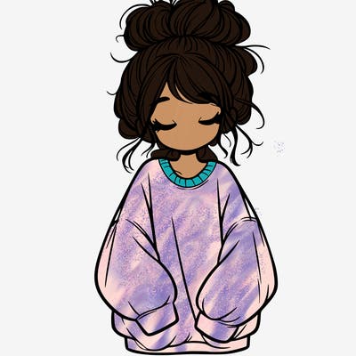 girl with baggy sweatshirt and messy bun