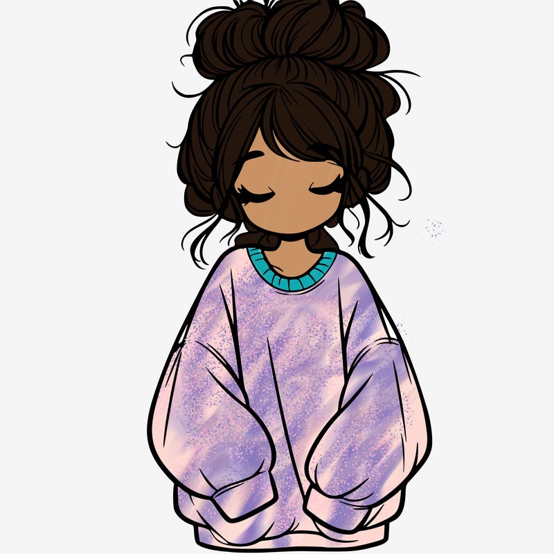 girl with baggy sweatshirt and messy bun