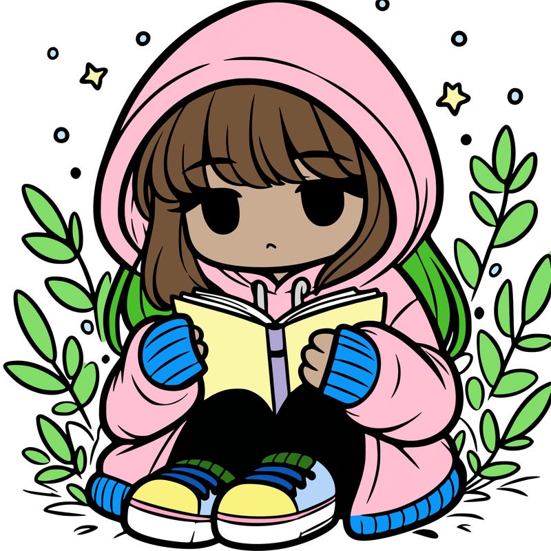 girl in oversized hoodie reading a book