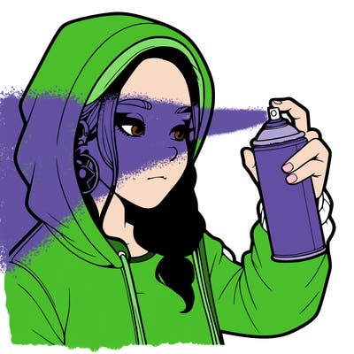 a realistic girl, spray painting