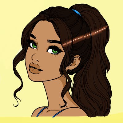 realistic girl with a ponytail on her hair and lips