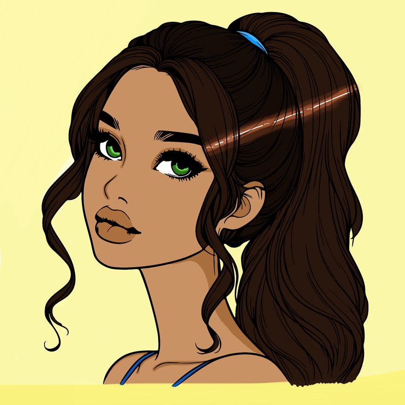 realistic girl with a ponytail on her hair and lips