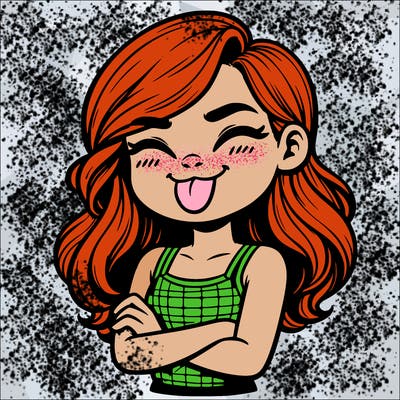 realistic girl crossing her arms and wearing a tank top with her tongue held out she has long hair