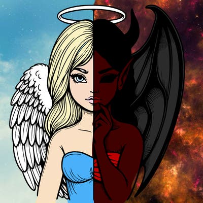 realistic angel half demon