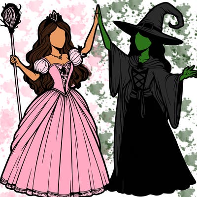 detailed realistic split of a princess and a witch