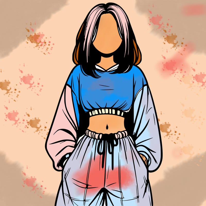realistic girl faceless with baggy pants and a crop top