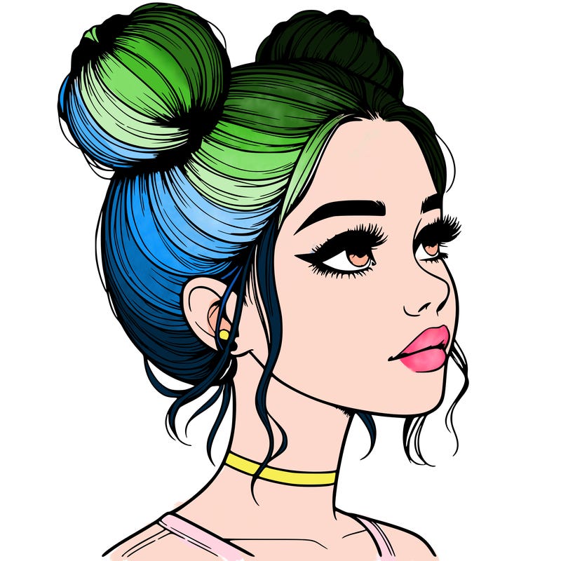 realistic girl with buns on the top of her head