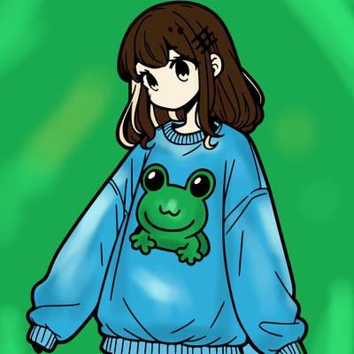 girl wearing frogging sweatshirt