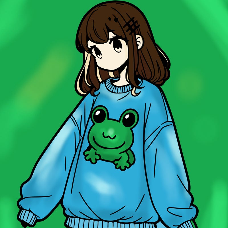 girl wearing frogging sweatshirt