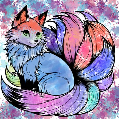 realistic detailed 9 tailed anime fox